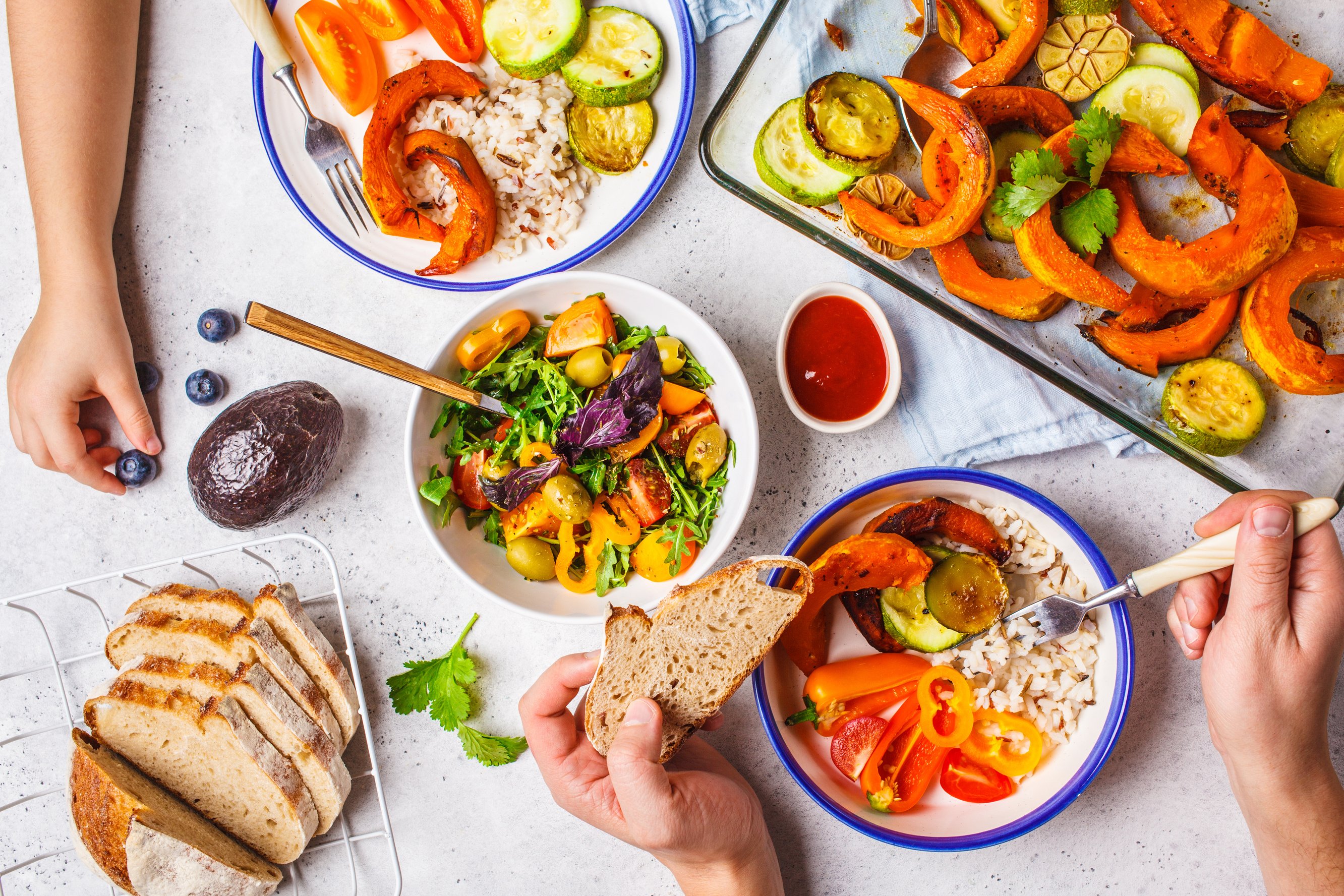 Family Eating a Healthy Vegetarian Food